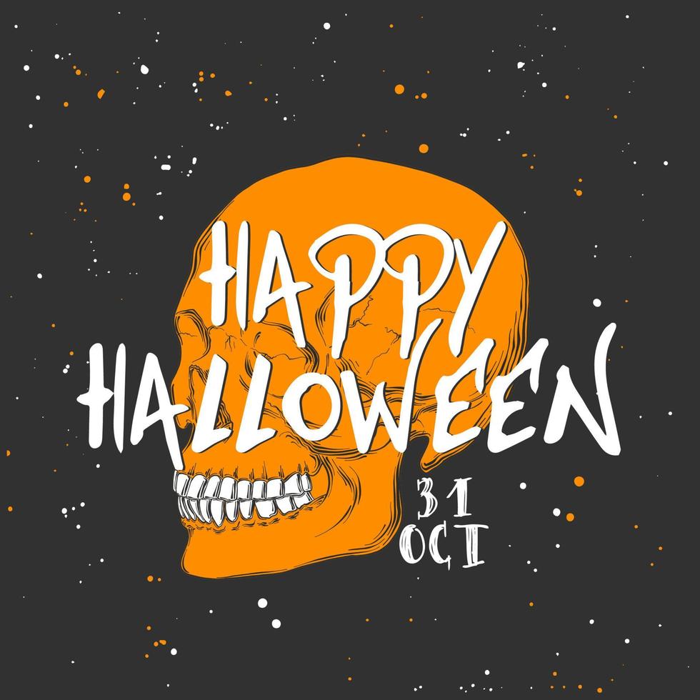 gegraveerde stijl illustratie voor affiches, decoratie en afdrukken. hand- getrokken schetsen van schedel met modern typografie tekst. gedetailleerd wijnoogst etsen stijl tekening, halloween kaart voor uitnodiging. vector