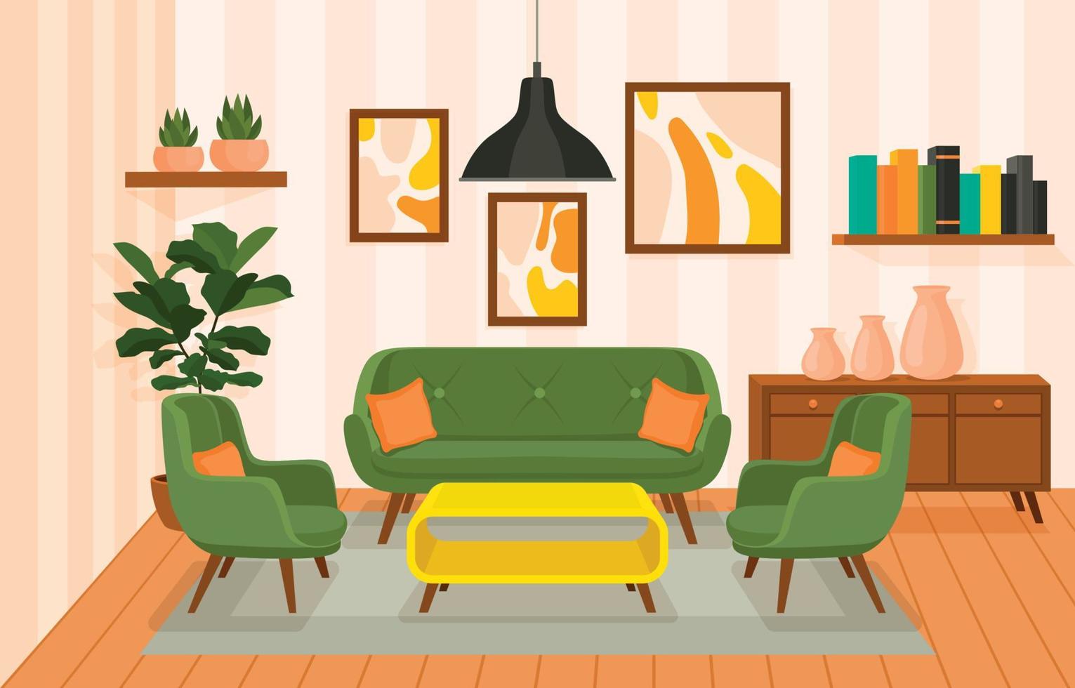 retro stijl leven kamer vector