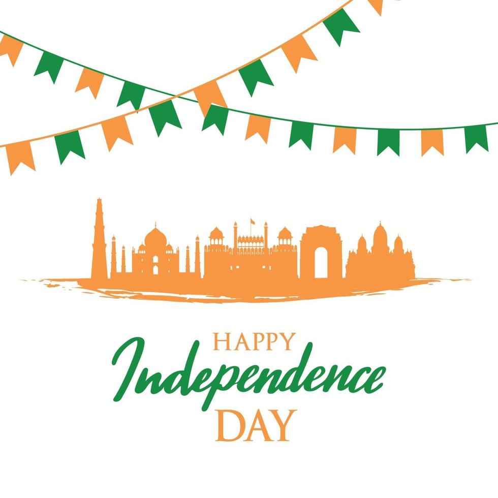 wenskaart met Indiase bezienswaardigheden. onafhankelijkheidsdag van India, 15 augustus. indisch landschap. vector