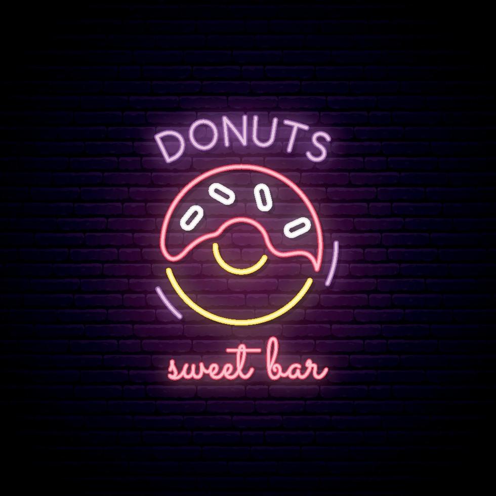 neonreclame van donuts met sweet bar-ontwerp vector