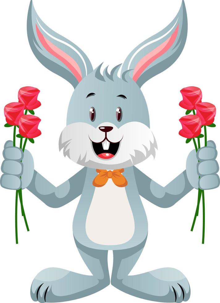 konijn met bloemen, illustratie, vector Aan wit achtergrond.