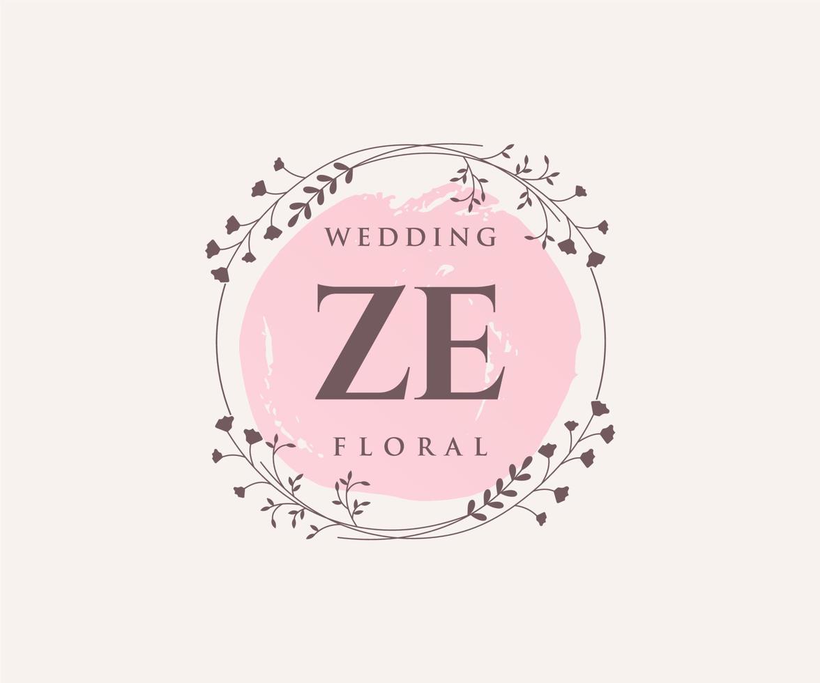 ze initialen brief bruiloft monogram logos sjabloon, hand- getrokken modern minimalistisch en bloemen Sjablonen voor uitnodiging kaarten, opslaan de datum, elegant identiteit. vector