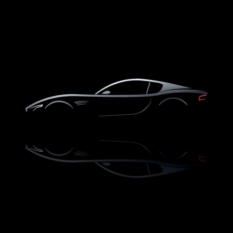 grijze auto silhouet met reflectie op zwarte achtergrond. vector