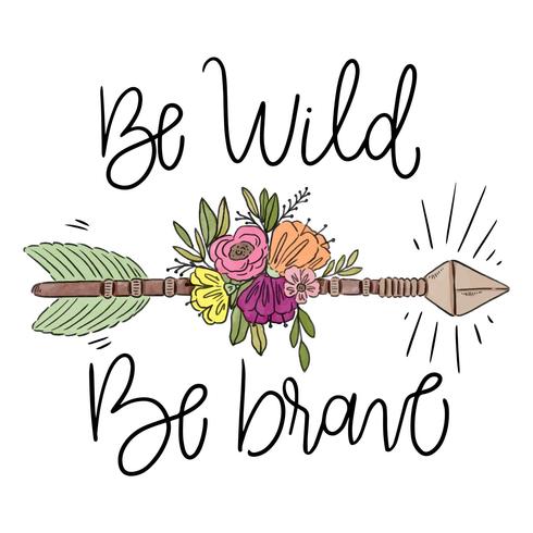 Boho pijl met bladeren, bloemen en belettering vector