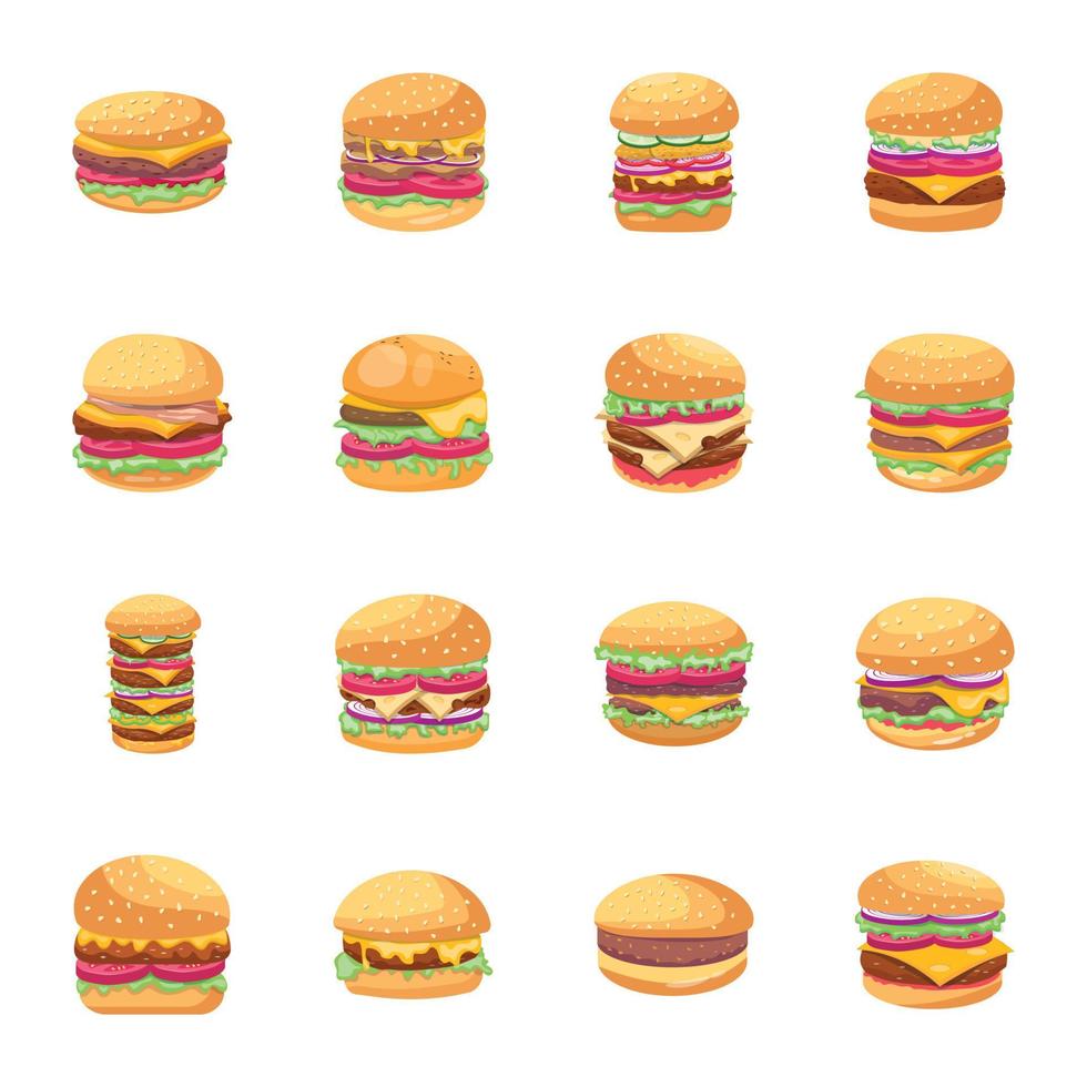 verzameling van hamburgers vlak vectoren
