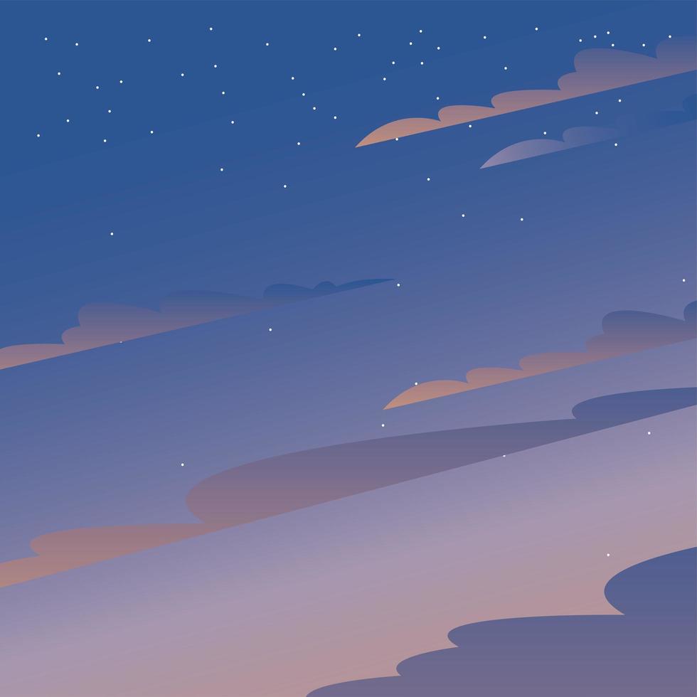 wolken op blauwe en paarse hemel met sterren achtergrond vector