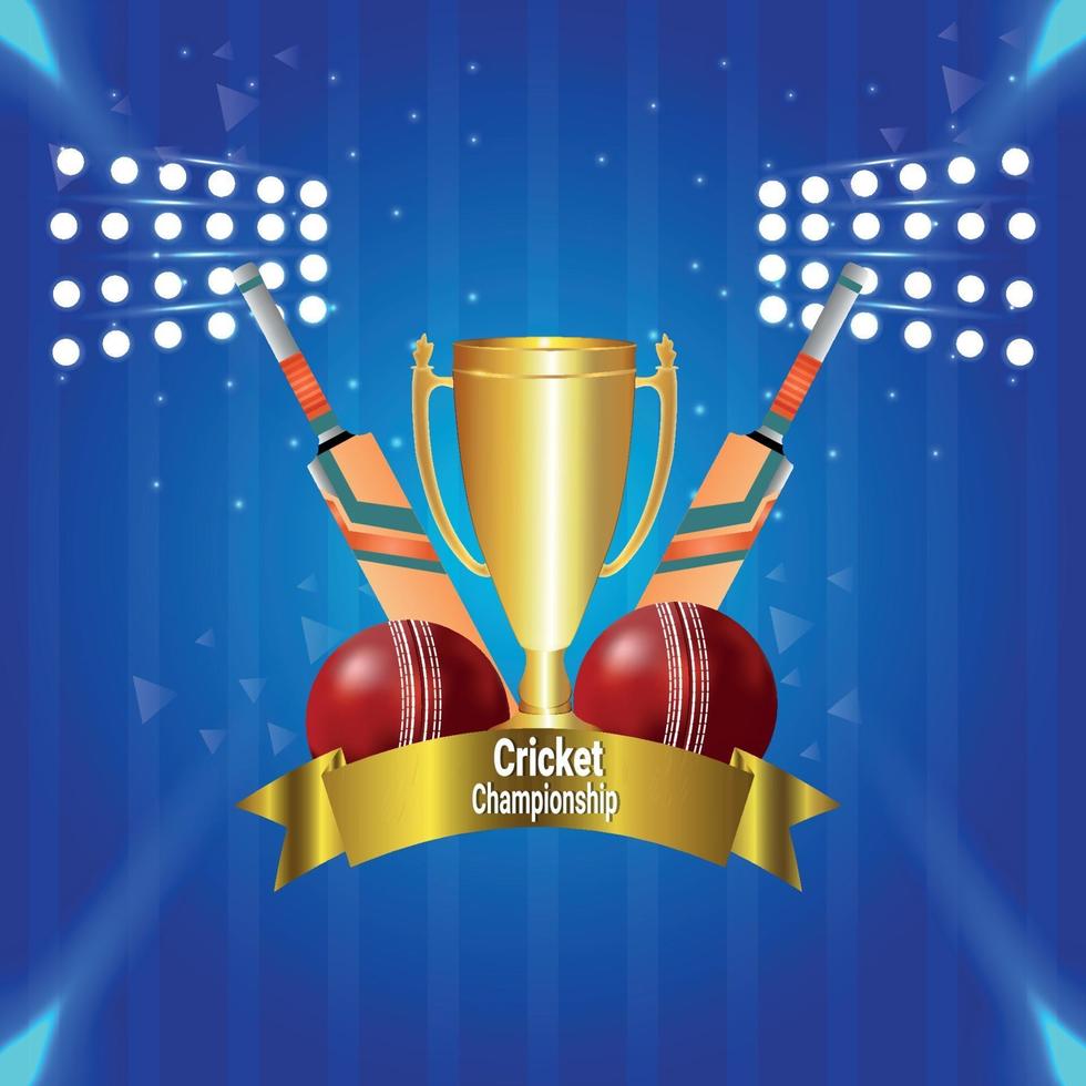 cricket kampioenschap toernooi wedstrijd met gouden trofee vector