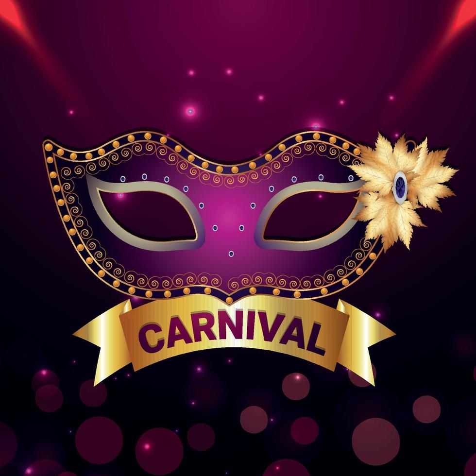 carnaval feest wenskaart met masker op paarse achtergrond vector