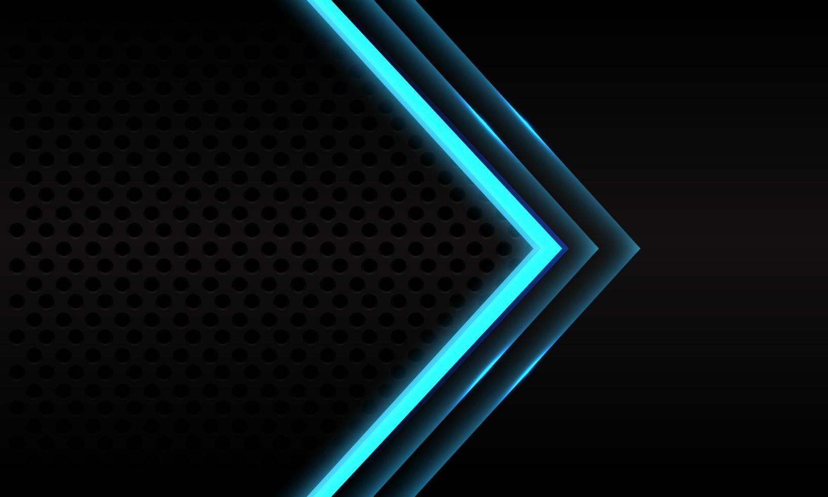 abstracte blauwe neon pijl richting op zwarte metalen cirkel mesh patroon ontwerp moderne futuristische achtergrond vectorillustratie. vector