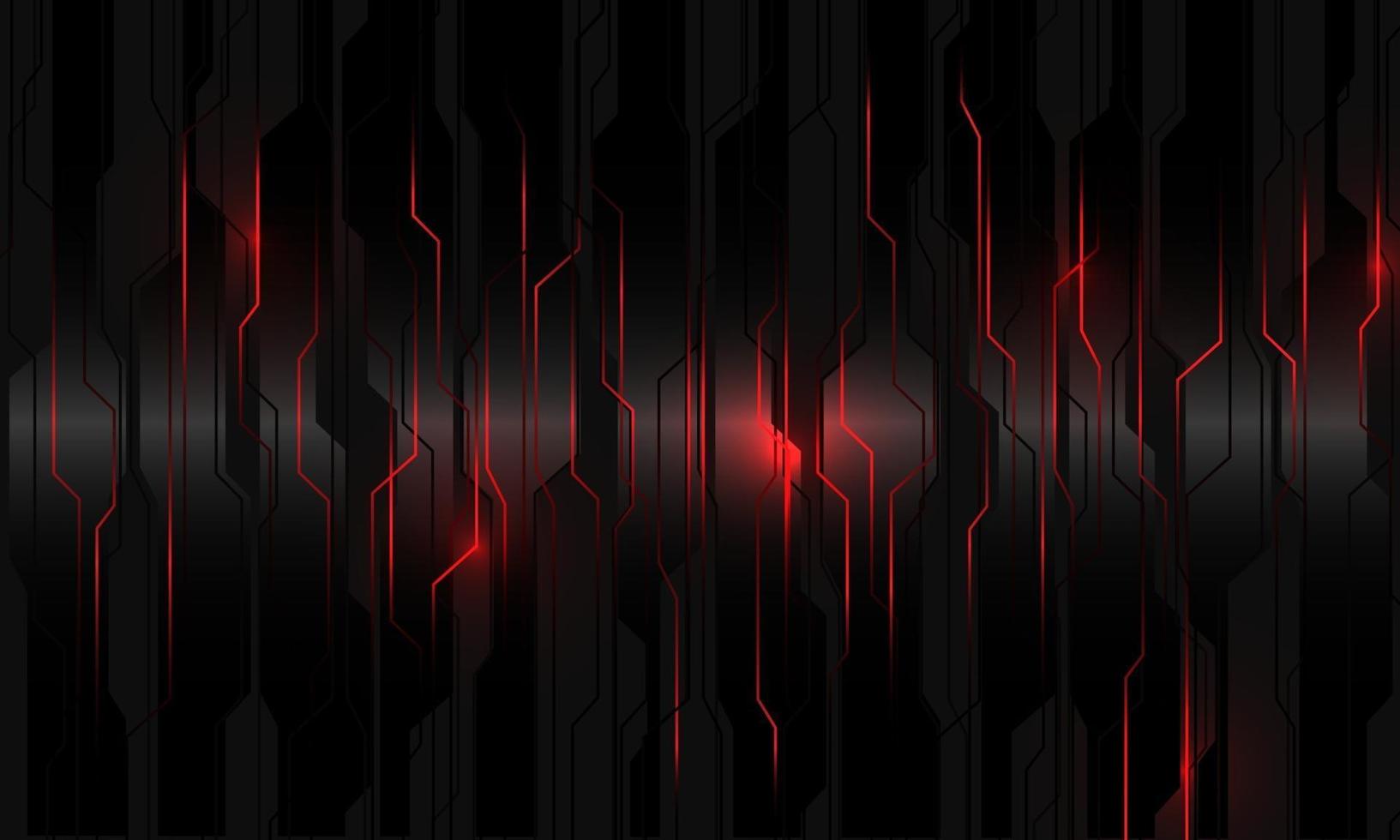 abstract rood licht stroomcircuit op zwart metallic cyber geometrisch ontwerp moderne technologie futuristische achtergrond vectorillustratie. vector