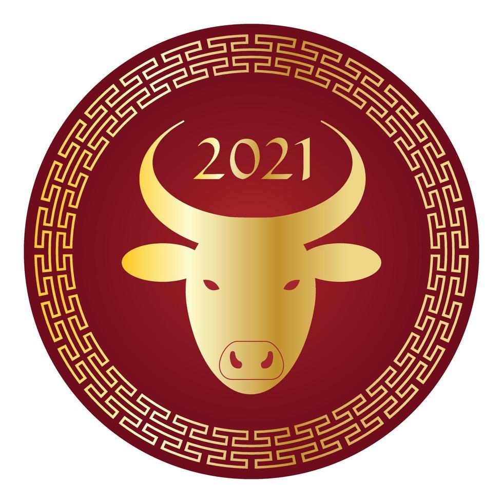 metaalgoud en rood 2021 jaar van de grafische cirkel van het os Chinees Nieuwjaar vector