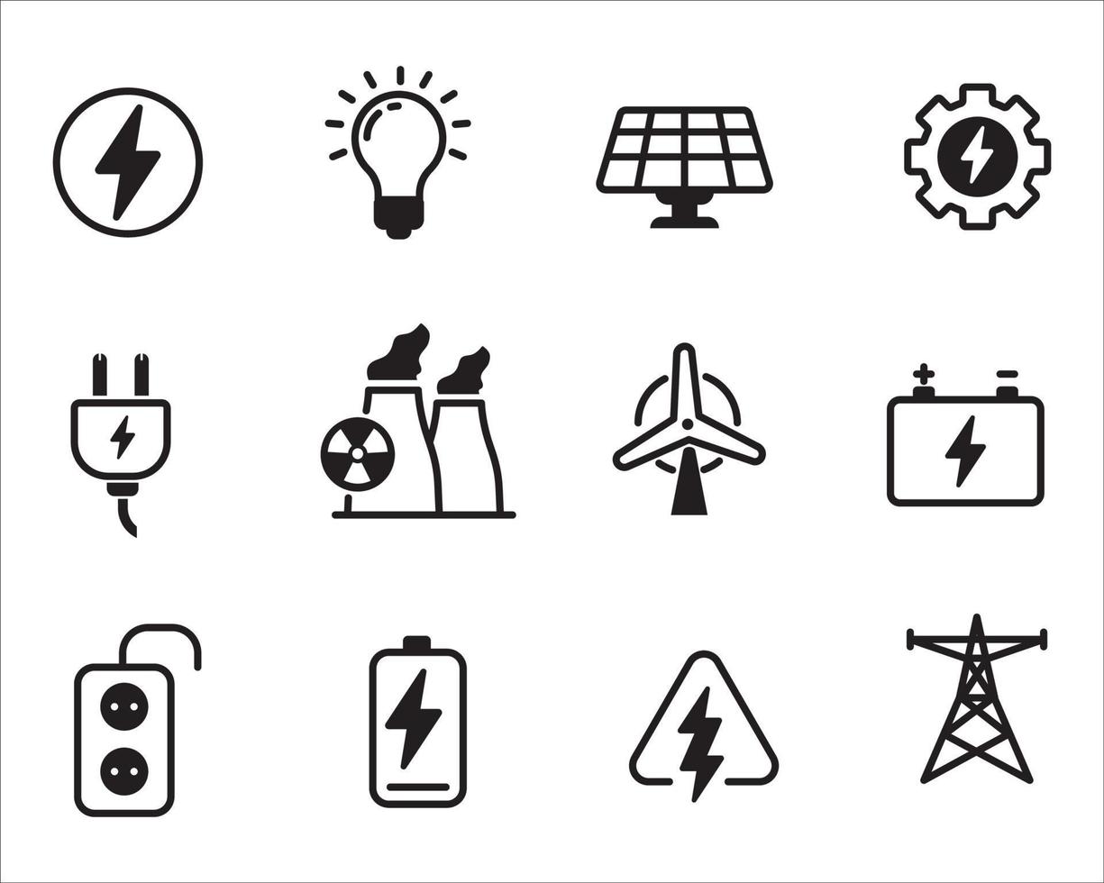 reeks van elektriciteit verwant icoon met zwart ontwerp geïsoleerd Aan wit achtergrond vector