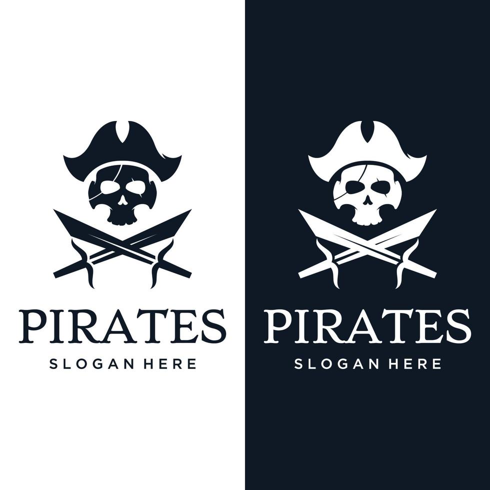 piraat silhouet logo sjabloon ontwerp met gekruiste Zwaarden, schedel en botten.vector illustratie. vector