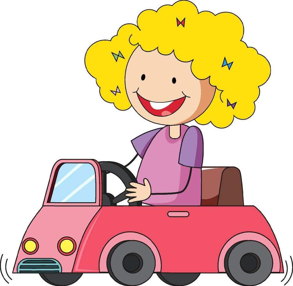 een meisje in een auto speelgoed stripfiguur geïsoleerd vector