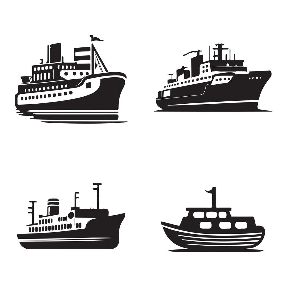 oud en modern boot en schip icoon vector zwart schets ontwerp