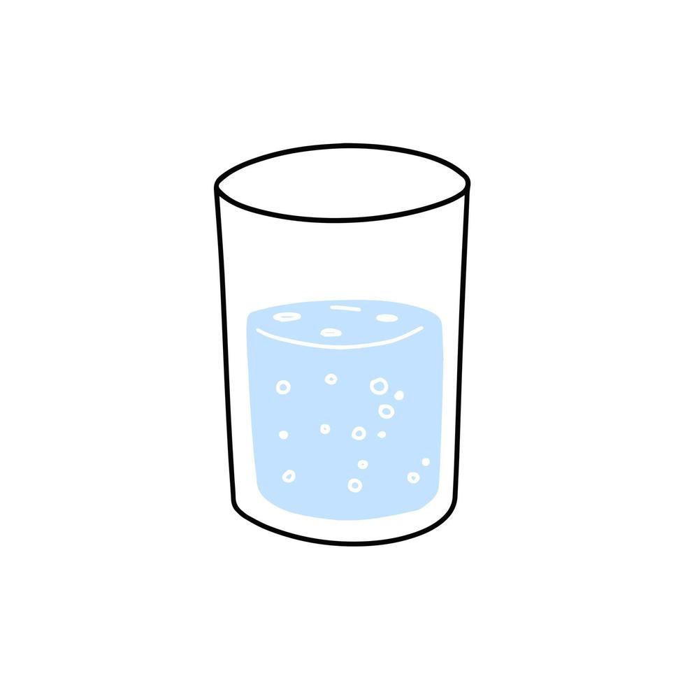 glas van water. verfrissend drankje. tekening schets tekenfilm. modieus modern illustratie. blauw vloeistof kop vector