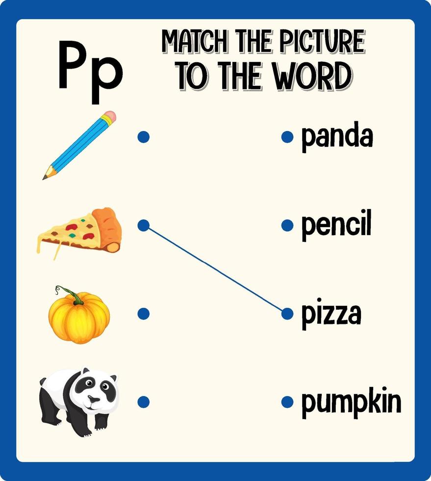koppel de afbeelding aan het woord-werkblad voor kinderen vector
