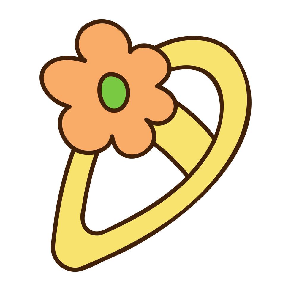 schattig tekening haarspeldje met bloem van de verzameling van meisjesachtig stickers. tekenfilm vector kleur illustratie.