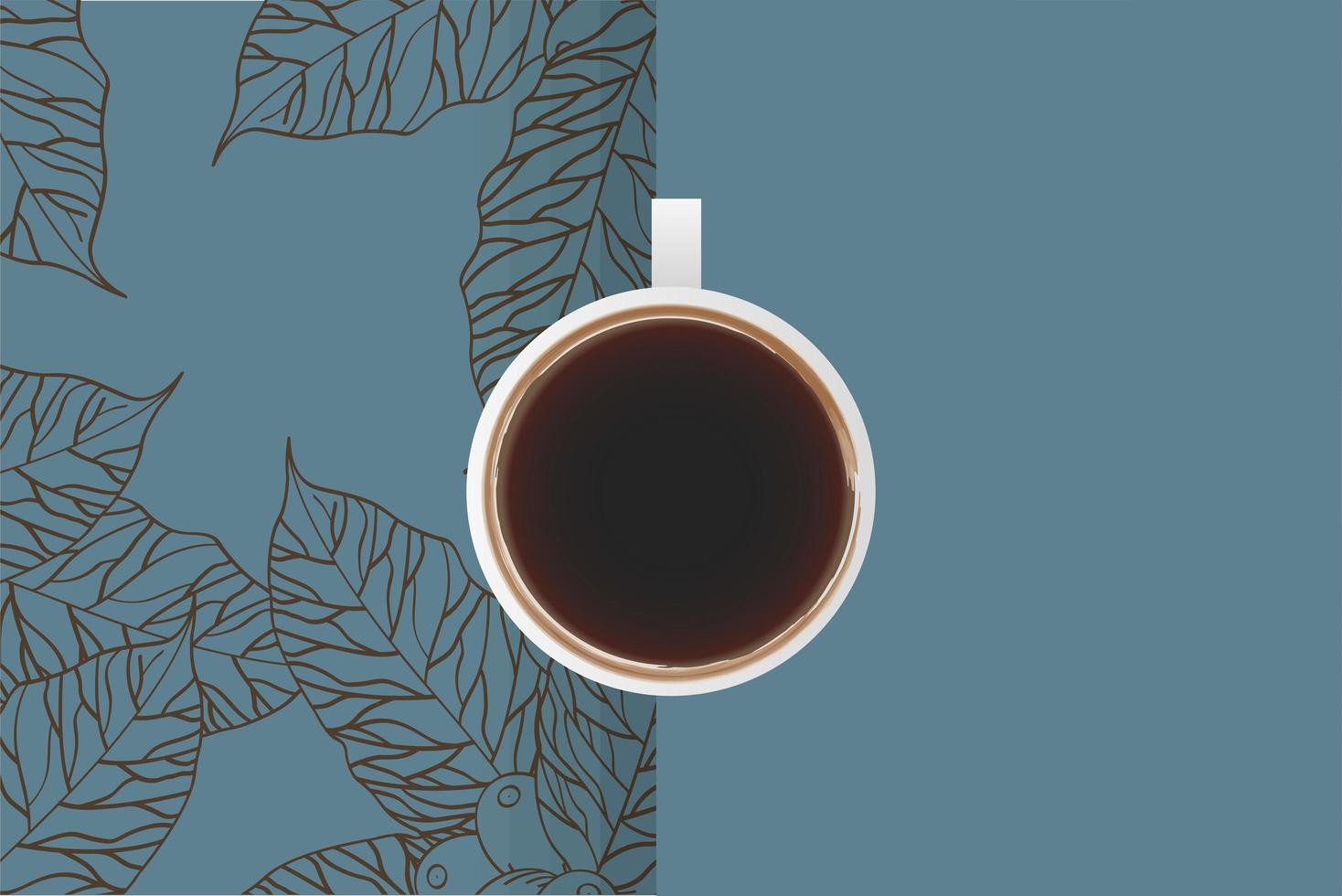 kopje koffie bovenaanzicht met bladeren vector