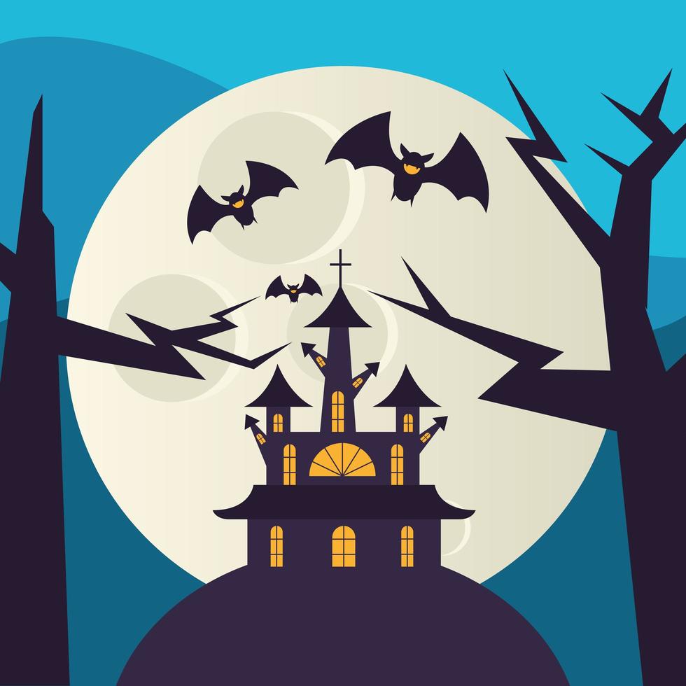 halloween spookhuis bij nacht vector ontwerp