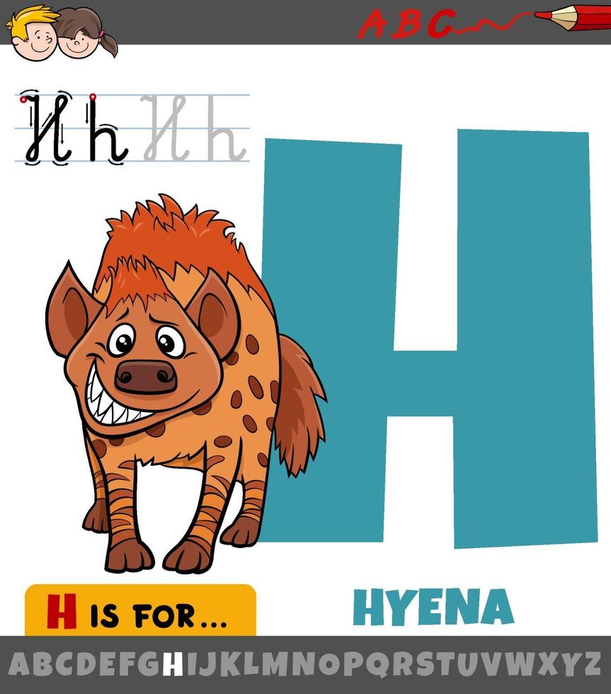 letter h uit alfabet met cartoon hyena dier vector
