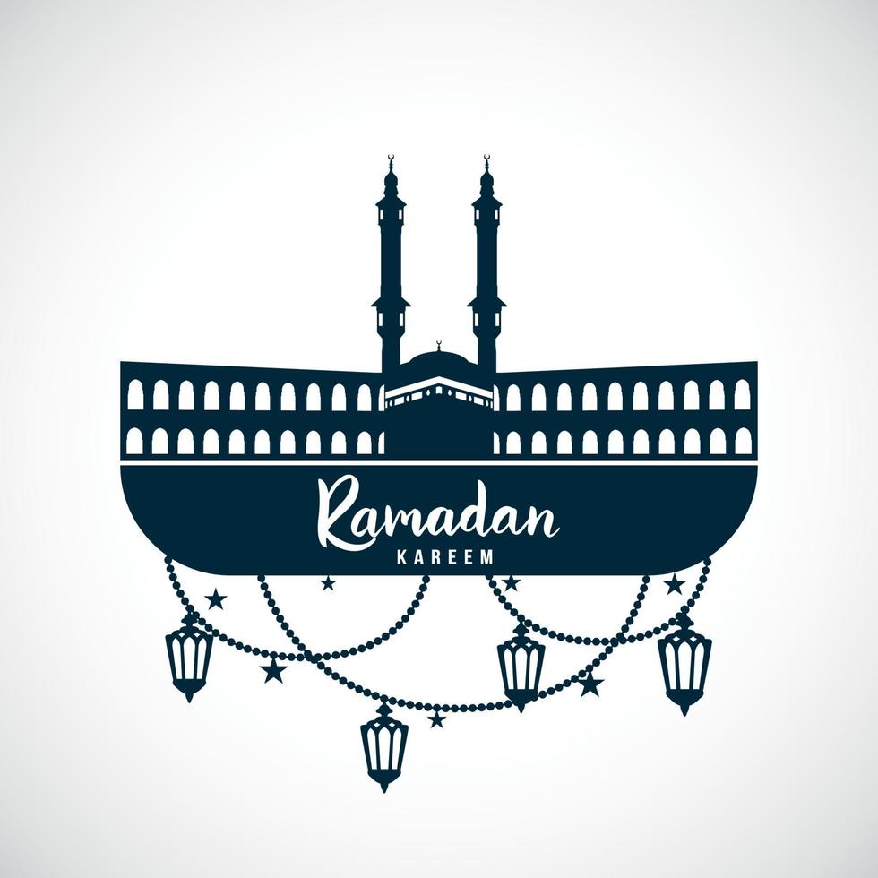 ramadan kareem. teken van de moskee met hangende lampen. vector