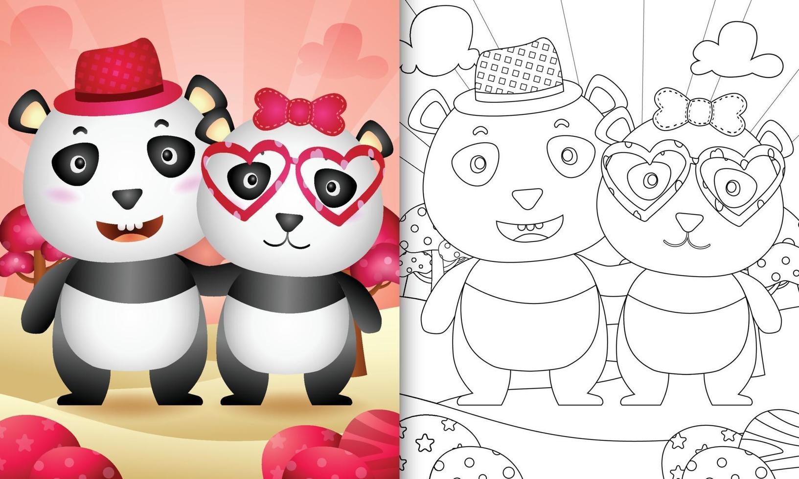 kleurboek voor kinderen met Valentijnsdag met een schattig pandapaar als thema vector