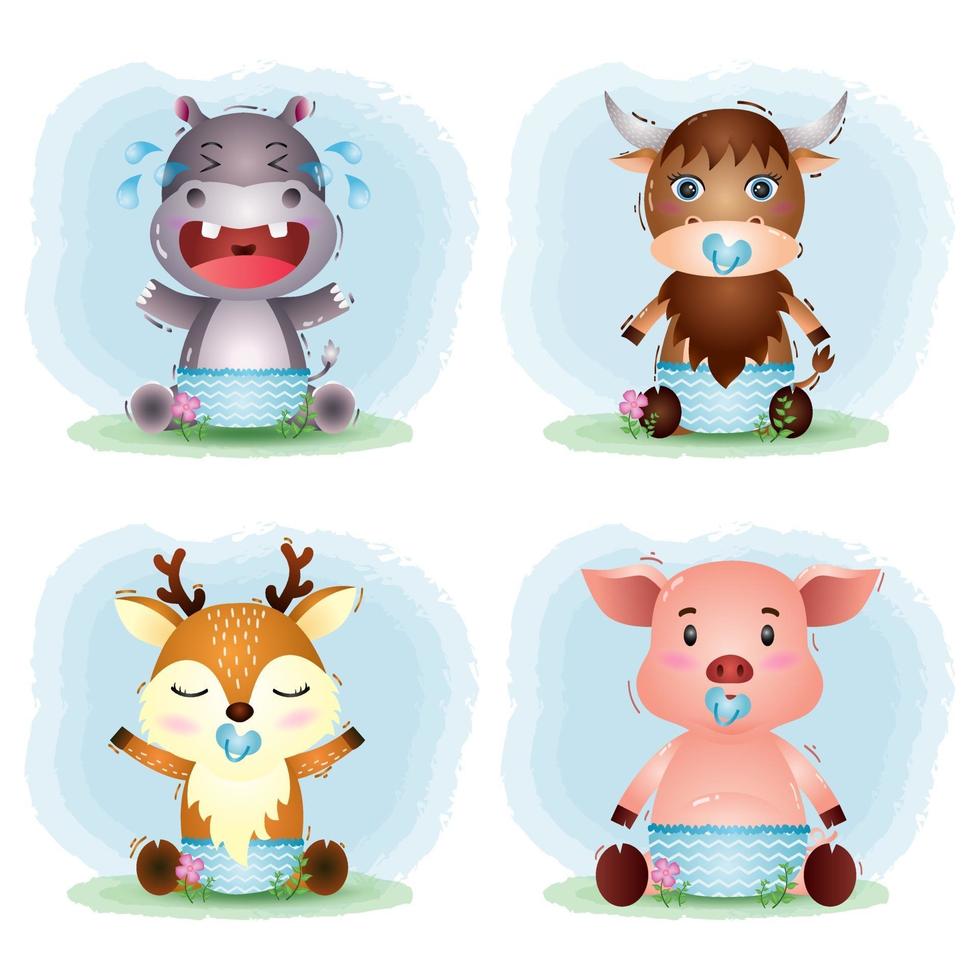 baby dieren collectie nijlpaarden, buffels, herten en varkens vector