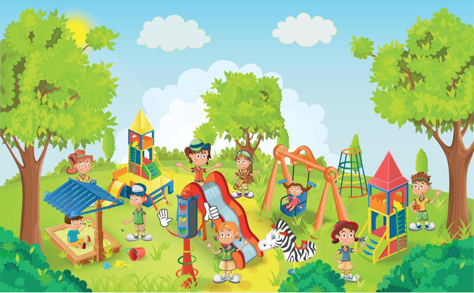 kinderen spelen in de park vector illustratie