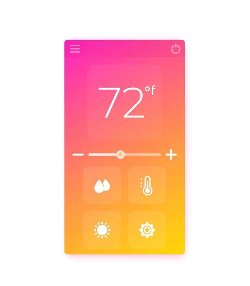 thermostaat app-interface, vector mobiele ui