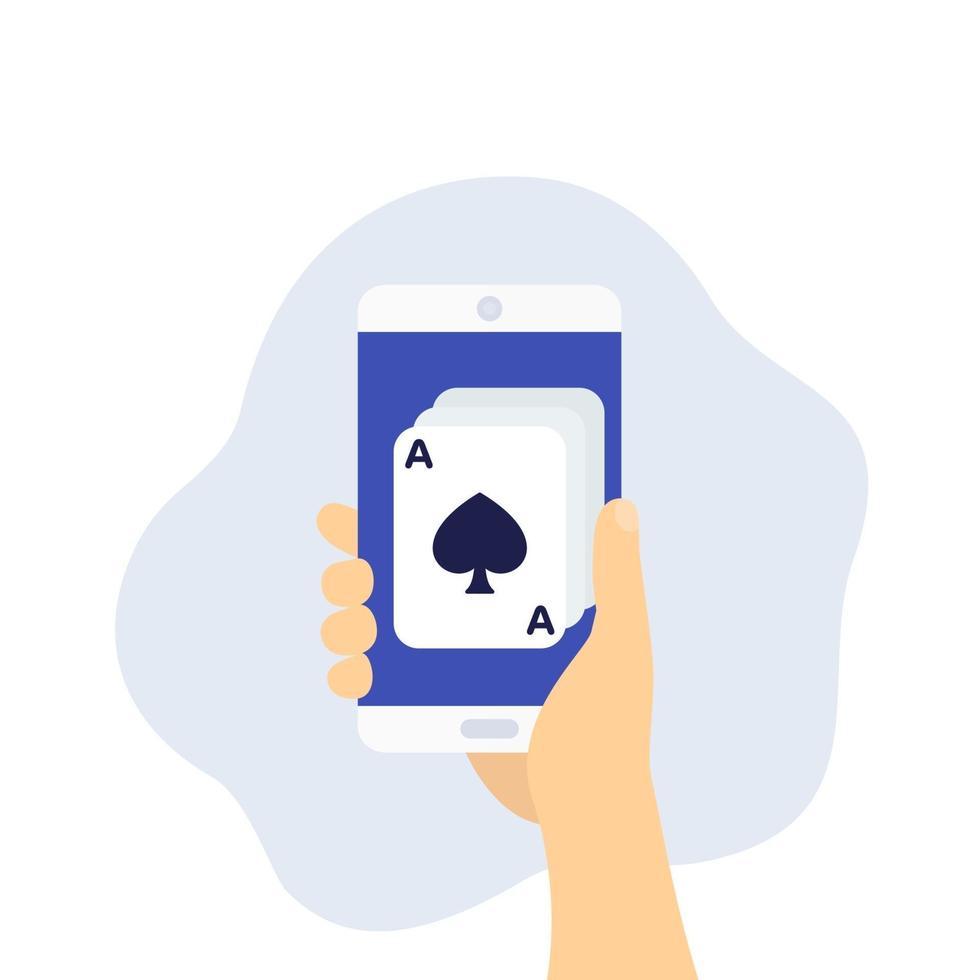 online casino, poker, telefoon in de hand vector