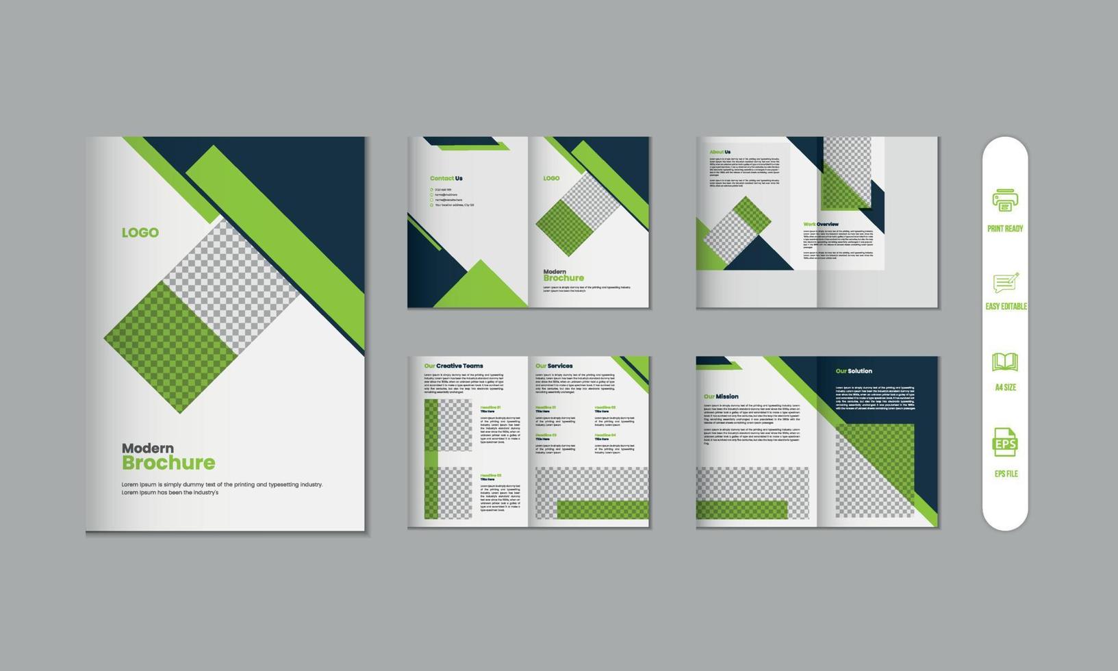 8 Pagina's zakelijke modern brochure en bedrijf profiel, tijdschrift, portefeuille sjabloon ontwerp vector