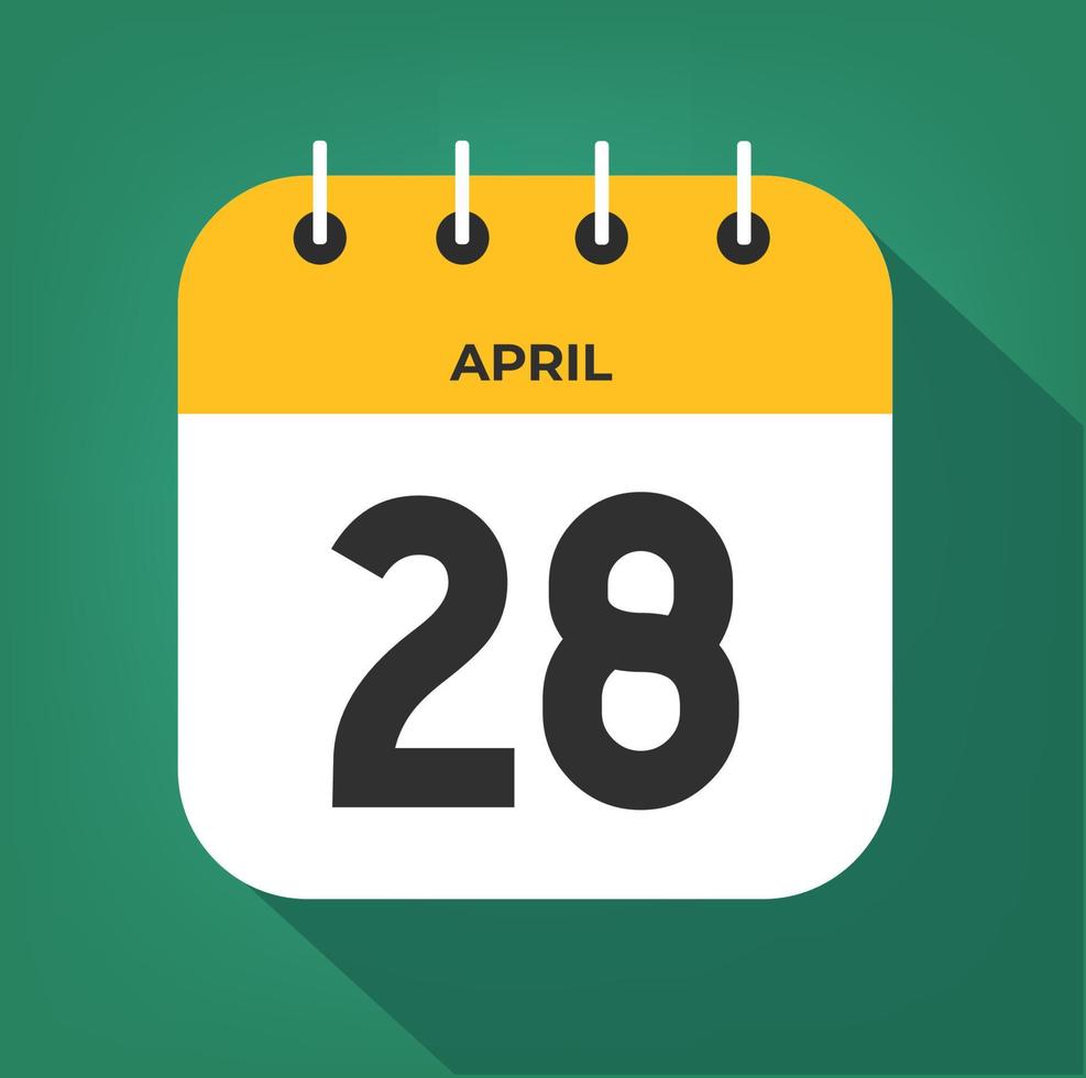 april dag 28. aantal achtentwintig Aan een wit papier met geel kleur grens Aan een groen achtergrond vector. vector