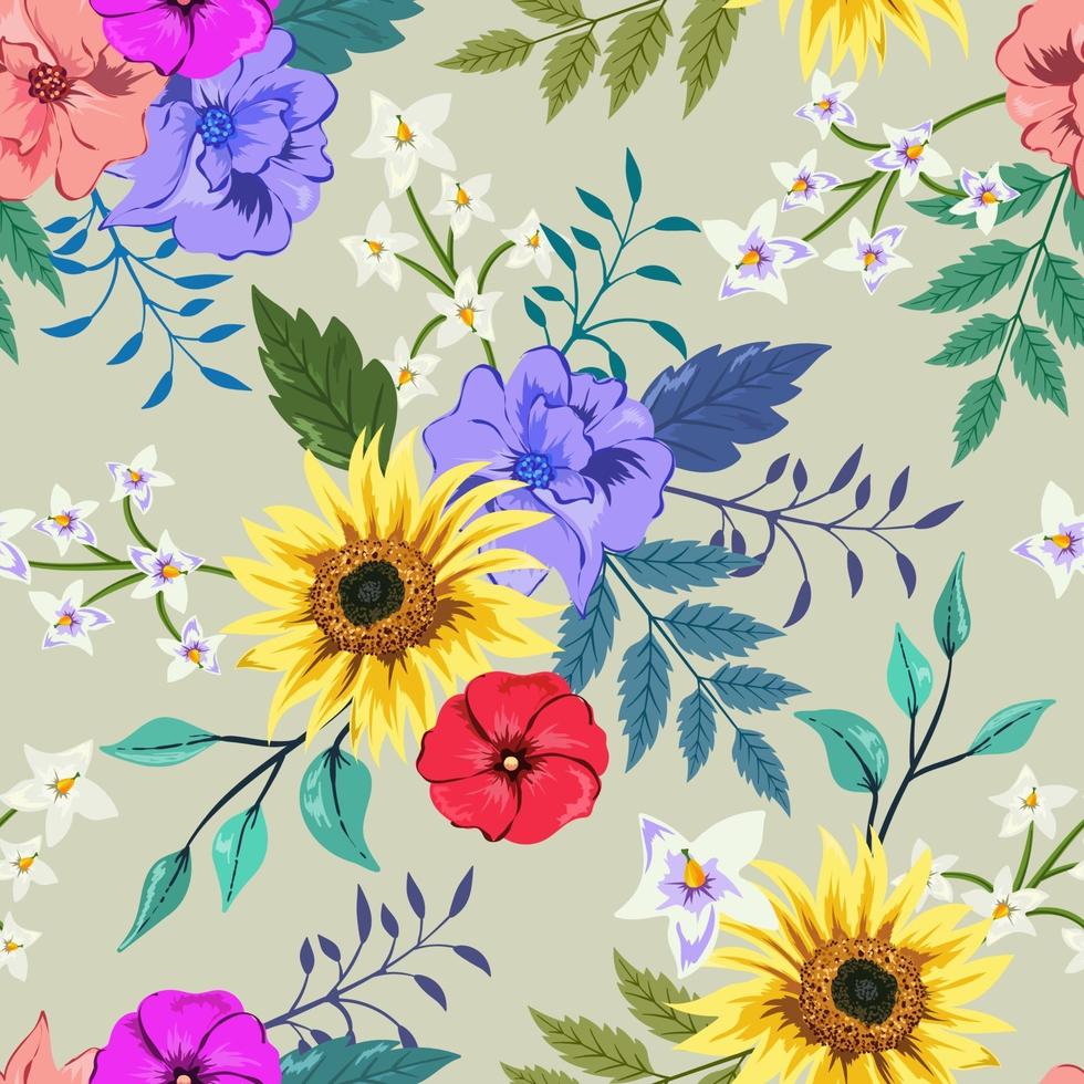 kleurrijk naadloos patroon met botanisch bloemenontwerp op lichte achtergrond. vector
