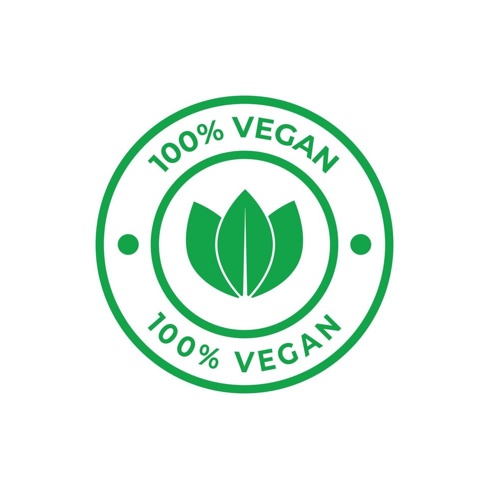 100 procent veganistisch icoon vector illustratie, veganistisch voedsel symbool met groen bladeren, zegel, stempel, label, label, voor medisch en Gezondheid verpakking ontwerp