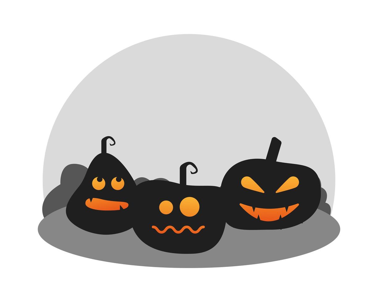 drie halloween pompoen gezicht lantaarns pictogram vector