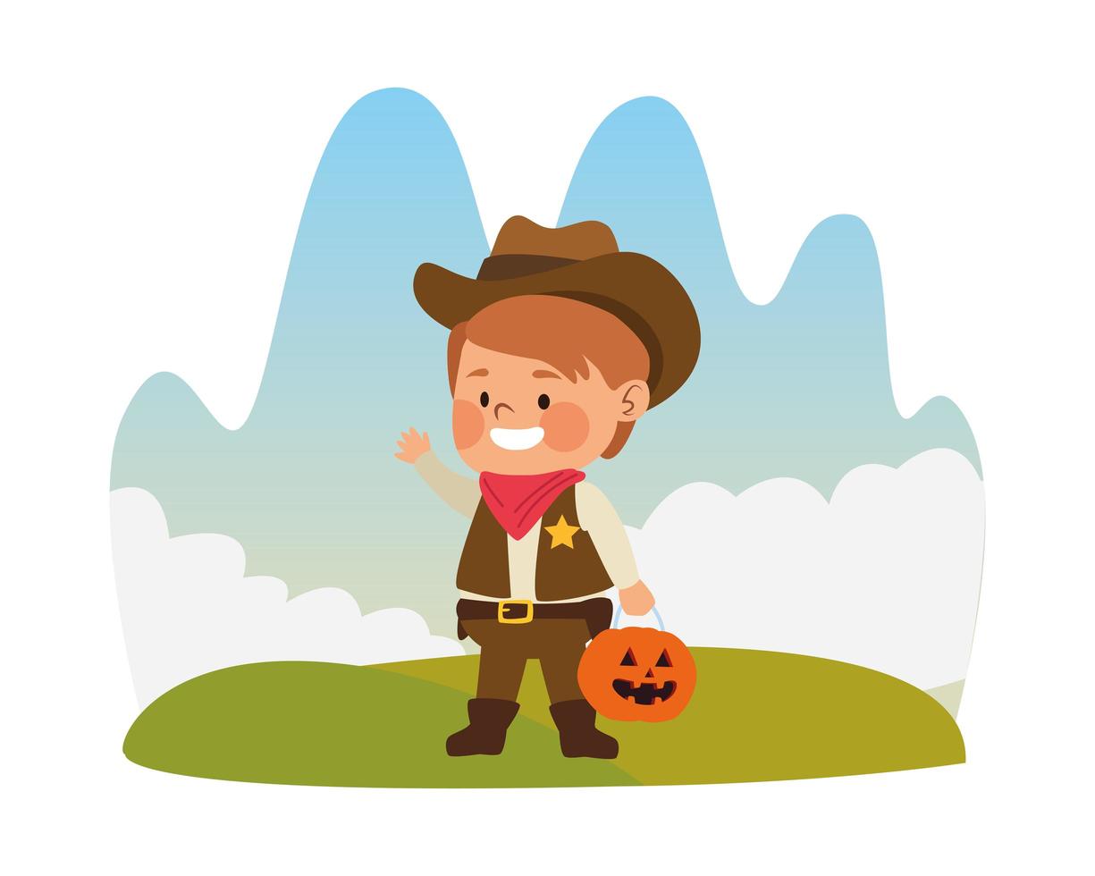 schattige kleine jongen gekleed als een cowboy-personage vector