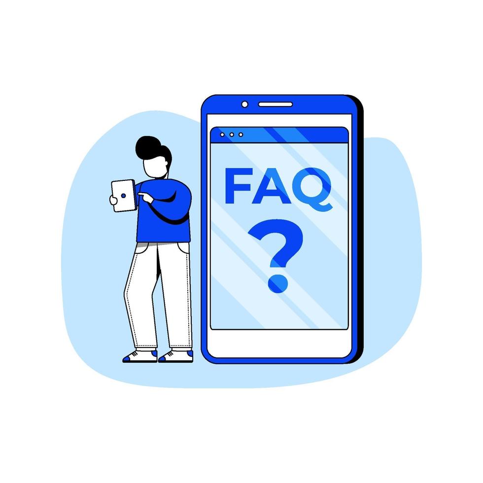 faq platte ontwerp concept vector illustratie pictogram. online ondersteuningscentrum, veelgestelde vragen, antwoord op vraag. abstracte metafoor. kan gebruiken voor bestemmingspagina, mobiele app.