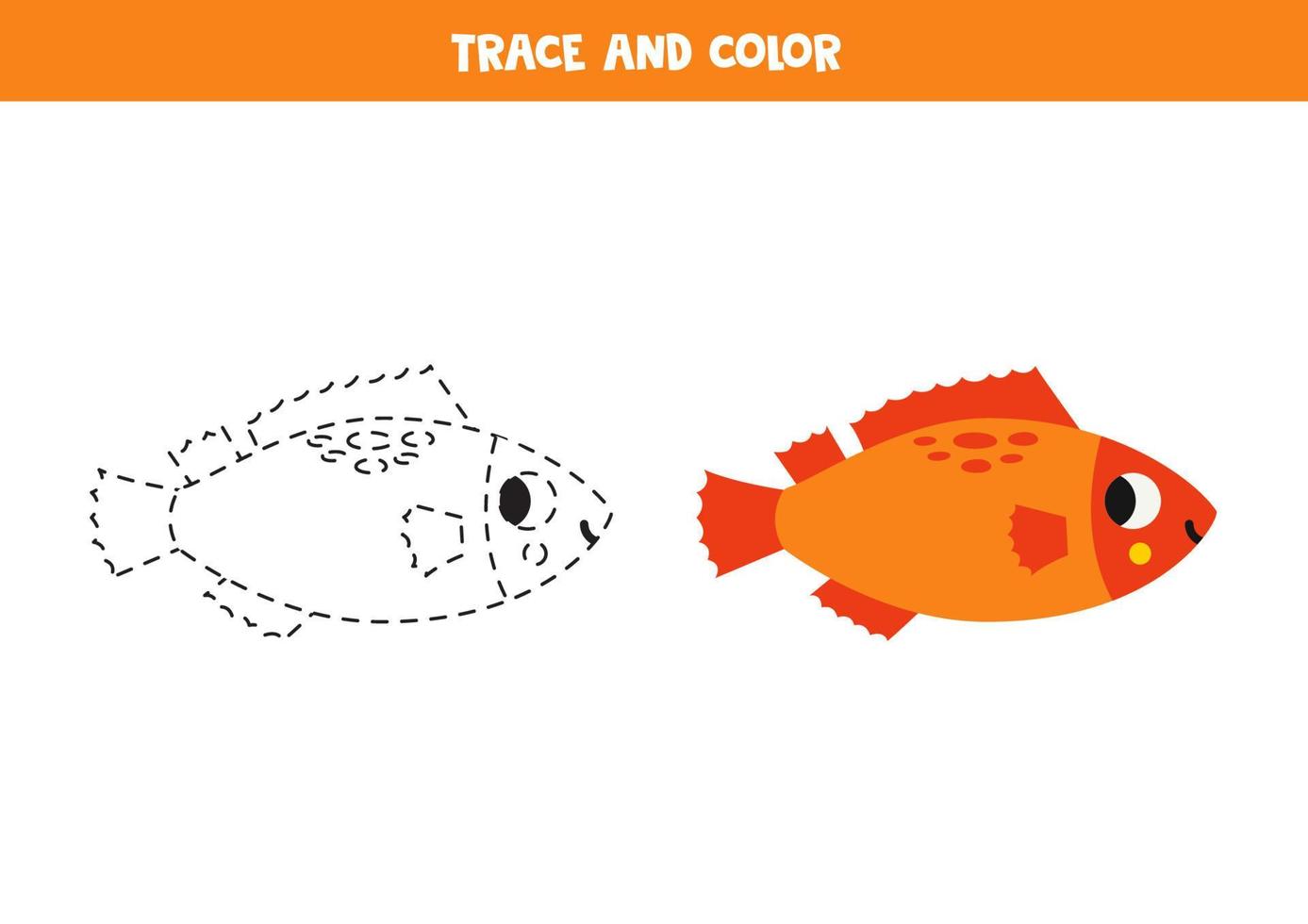spoor en kleur tekenfilm schattig zee bas. werkblad voor kinderen. vector