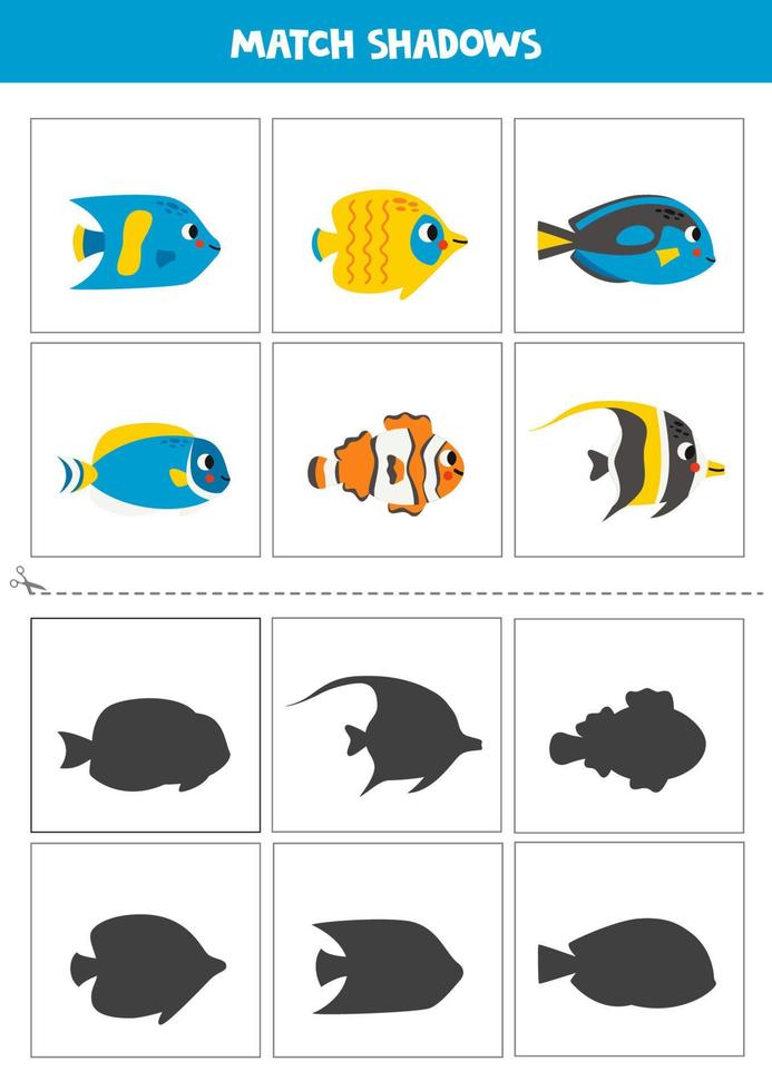 vind schaduwen van schattig zee vis. kaarten voor kinderen. vector