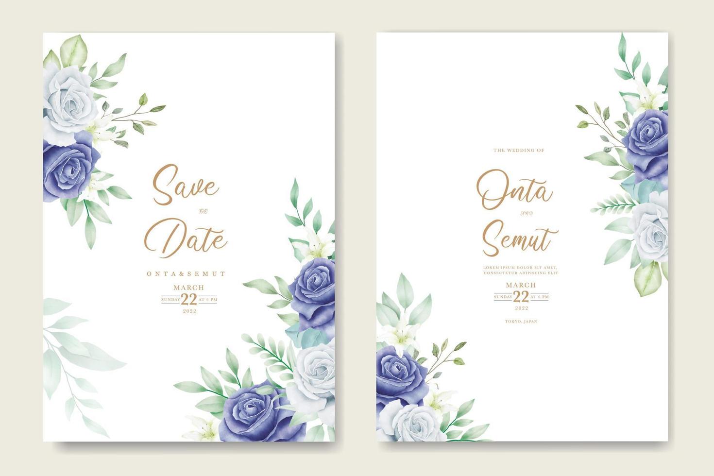 blauw bloemen bruiloft kaart reeks vector