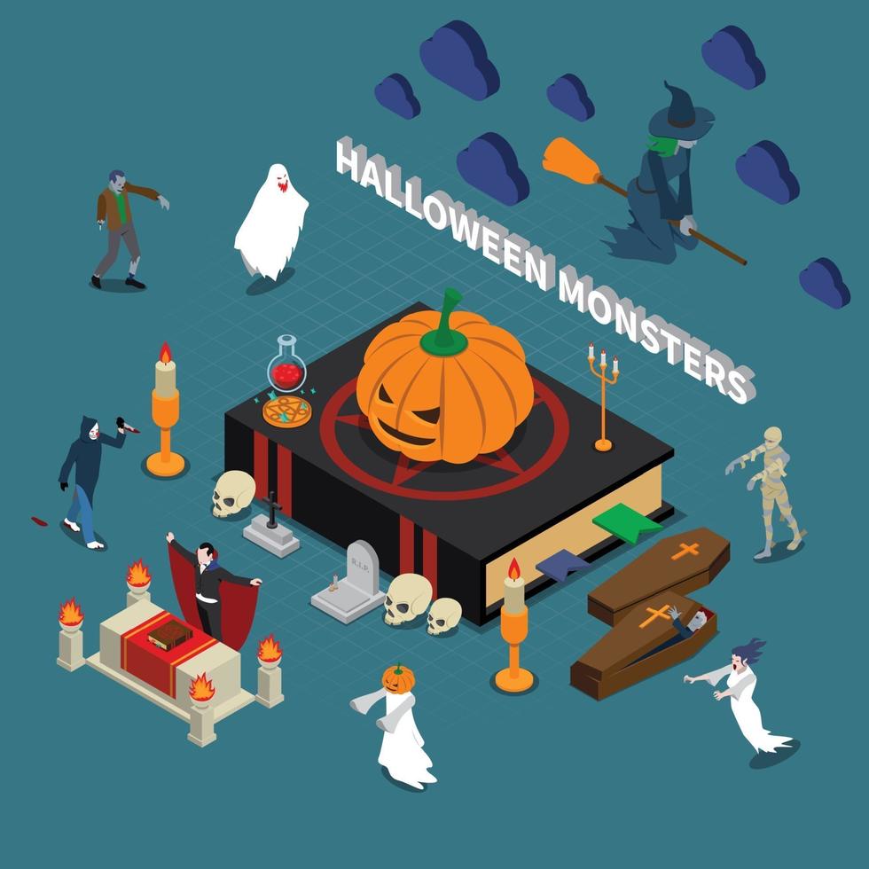 monster halloween isometrische samenstelling vector