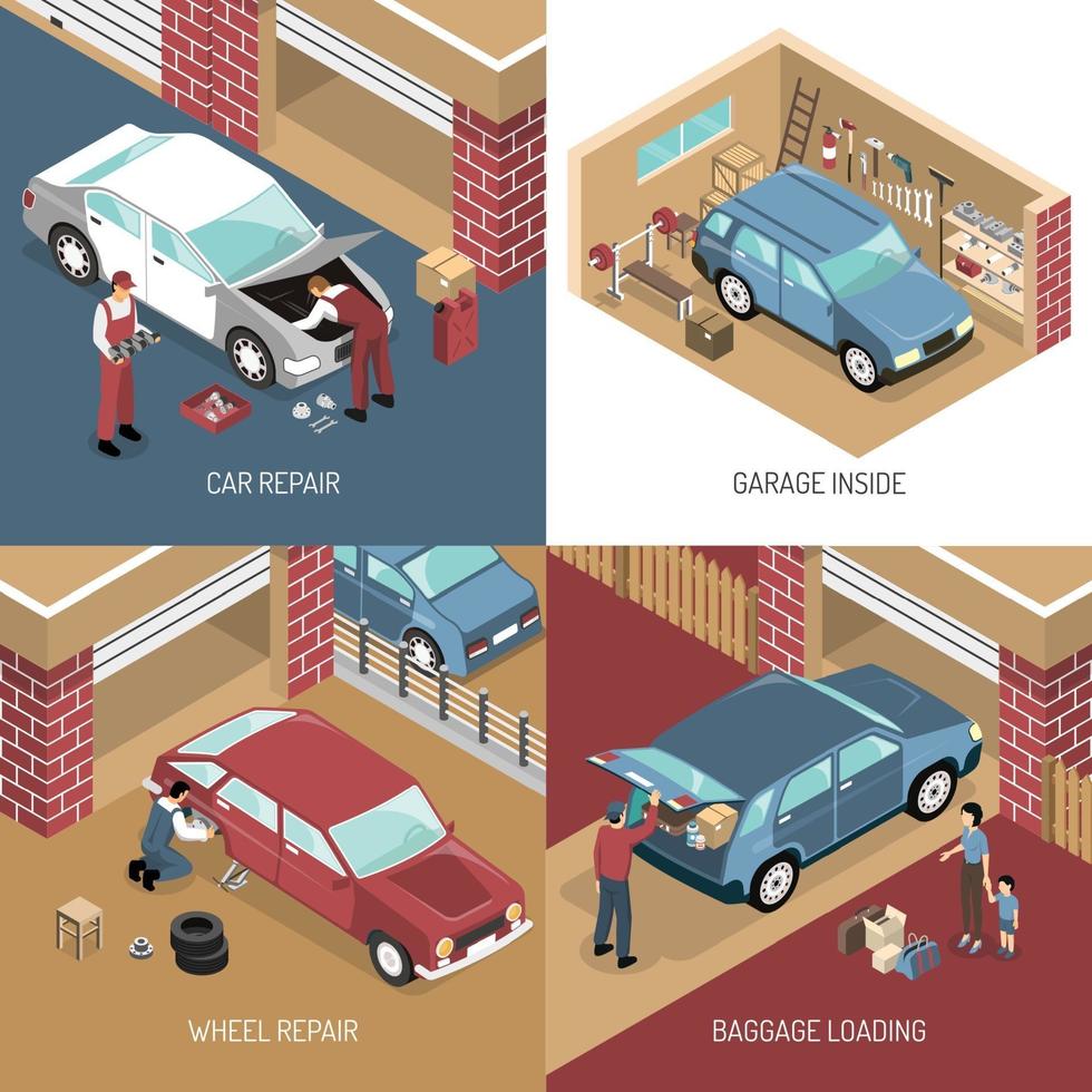 isometrische garage ontwerpconcept vector