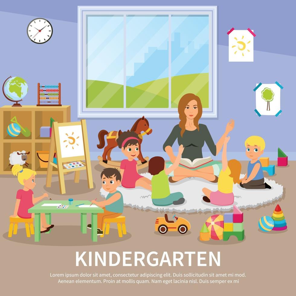 kleuterschool babysitter platte samenstelling vector