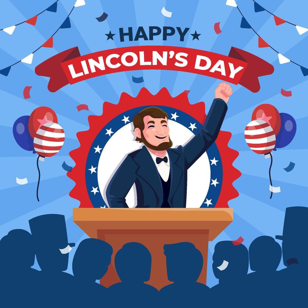 vieren gelukkig van de president dag met Abraham Lincoln karakter vector