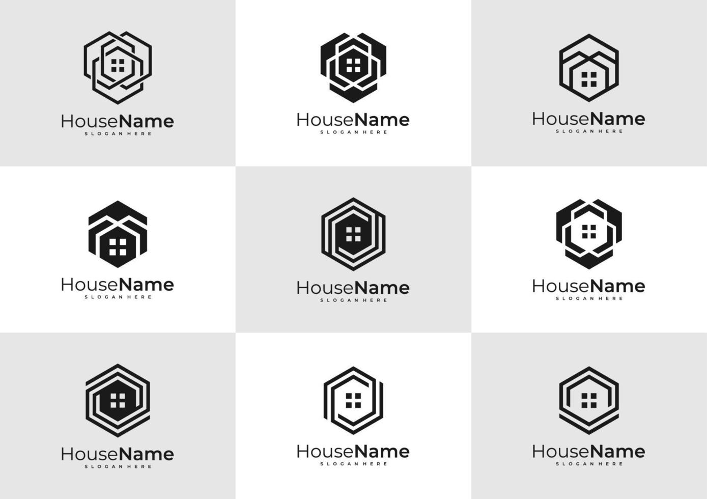 reeks van zeshoek huis logo sjabloon. creatief huis logo ontwerp concepten vector