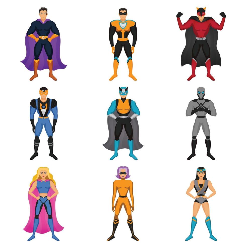 superheld kostuums set vector
