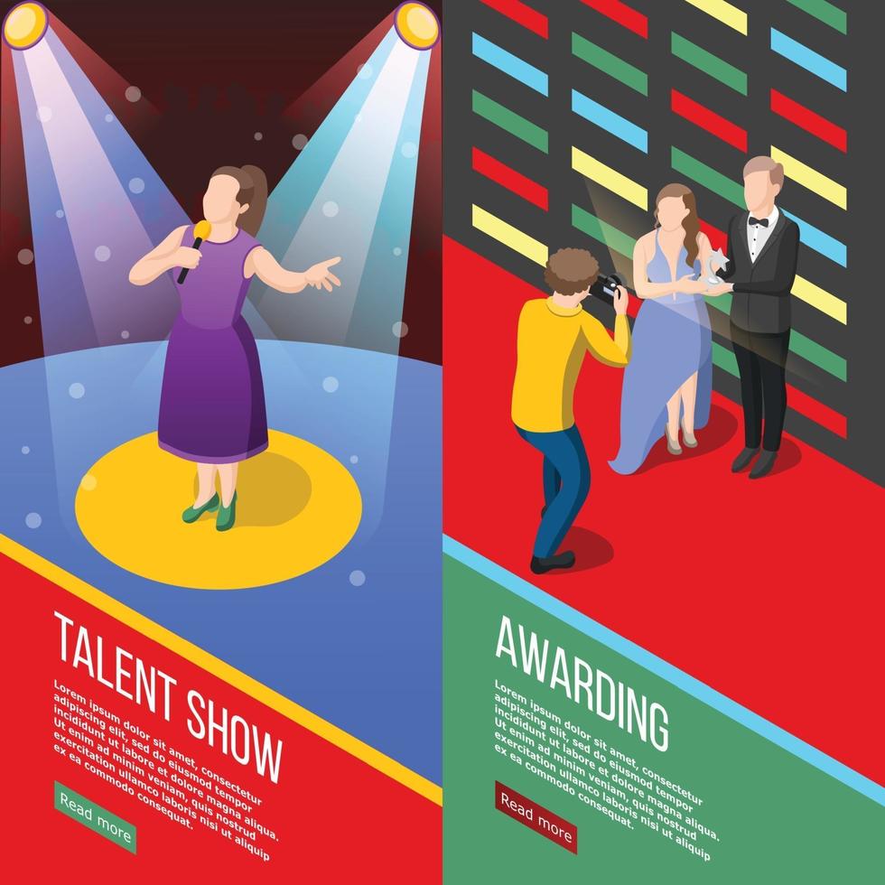 talenten en prijzen tv-shows isometrische banners vector