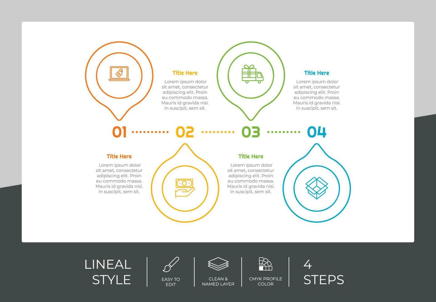 cirkel werkwijze infographic vector ontwerp met 4 stappen kleurrijk stijl voor presentatie doel.lijn stap infographic kan worden gebruikt voor bedrijf en afzet