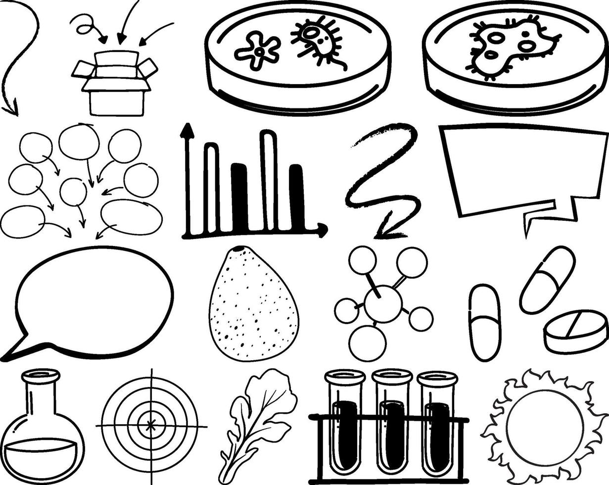 set item en symbool hand getrokken doodle vector